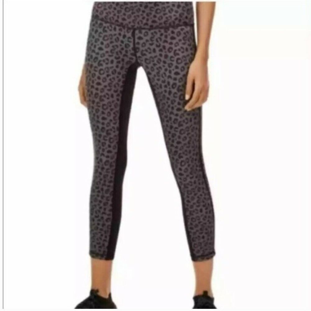 Anthropologie SET Gray Black Cheetah Leopard Print Leggings Bra S